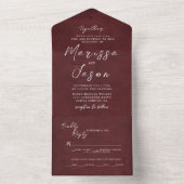 Eenvoudige en elegante Bourgondische bruiloft All In One Uitnodiging (Binnen)