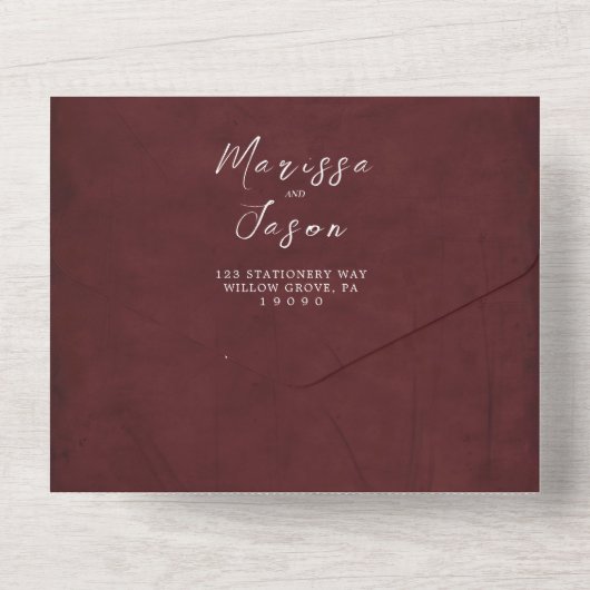 Eenvoudige en elegante Bourgondische bruiloft All In One Uitnodiging (Achterkant)