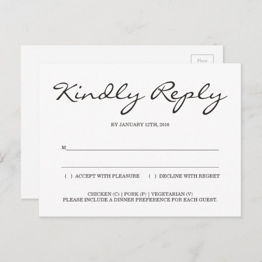 Eenvoudige en elegante bruiloft antwoord behuizing uitnodiging briefkaart (Voorkant / Achterkant)