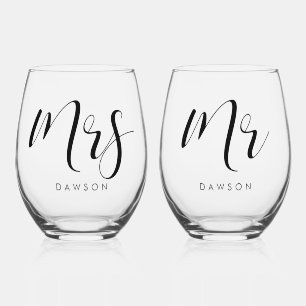 Eenvoudige en elegante bruiloft Mr & Mrs Set Wijnglas Zonder Voet