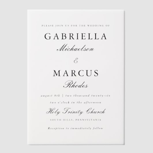 Eenvoudige en elegante bruiloft vellum uitnodigingen (Voorkant)