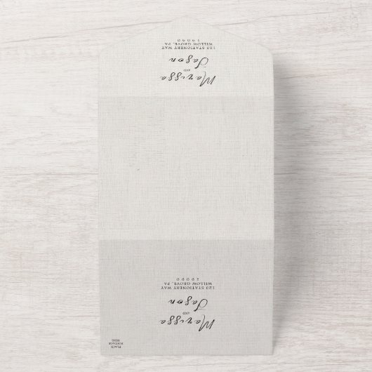 Eenvoudige en elegante canvas bruiloft all in one uitnodiging (Buitenkant)