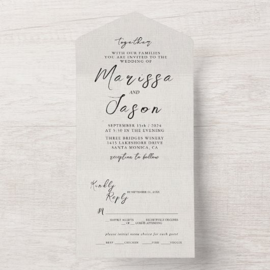 Eenvoudige en elegante canvas bruiloft all in one uitnodiging (Binnen)