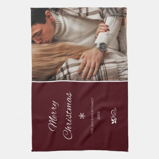 Eenvoudige en elegante Dark Burgundy-Feestdagen Theedoek (Verticaal)