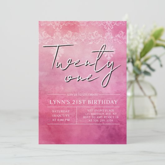 Eenvoudige en elegante donkerroze 21e verjaardag kaart (Staand voorkant)