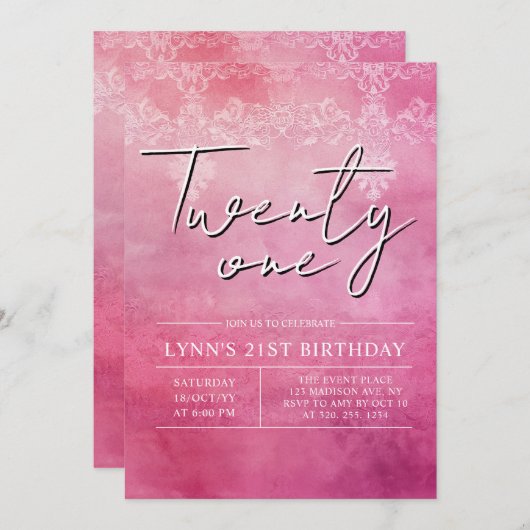 Eenvoudige en elegante donkerroze 21e verjaardag kaart (Voorkant / Achterkant)