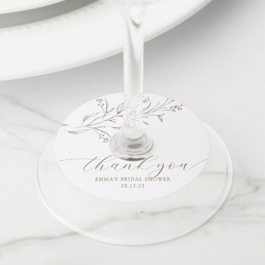 Eenvoudige en elegante Eucalyptus Branch Wine Glas Wijnglaslabel (Dichtbij)