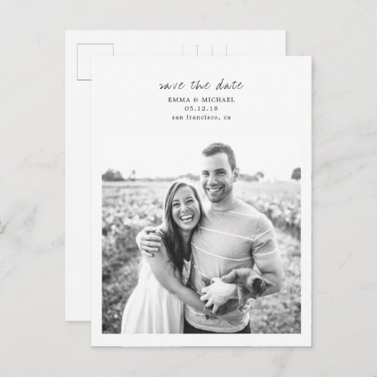 Eenvoudige en elegante foto Sla de datum op Aankondigingskaart (Voorkant / Achterkant)