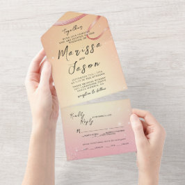 Eenvoudige en elegante gele en roze bruiloft all in one uitnodiging