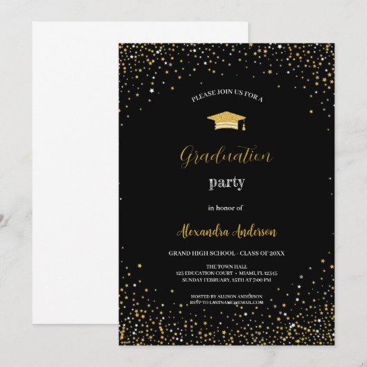 EENVOUDIGE EN ELEGANTE GOUD EN ZWART GRADUATION PA KAART (Voorkant / Achterkant)