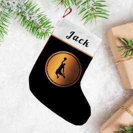Eenvoudige en elegante gouden basketbalspeler zijn kleine kerstsok