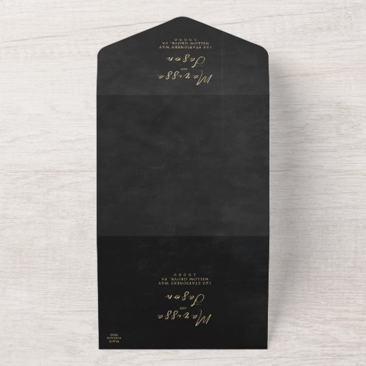 Eenvoudige en elegante gouden zwarte bruiloft all in one uitnodiging (Buitenkant)