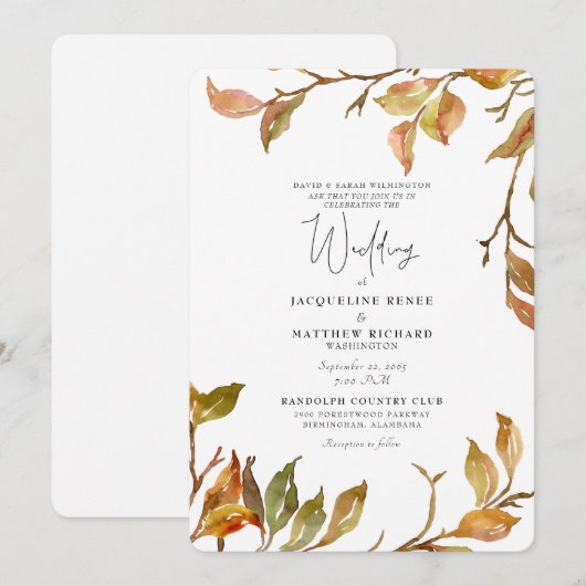 Eenvoudige en elegante Herfst Foliage Rond Wedding Kaart (Voorkant / Achterkant)