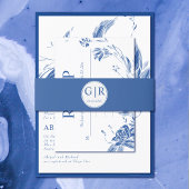 Eenvoudige en elegante initialen blauwe bruiloft uitnodigingen wikkel