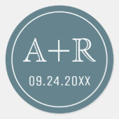 Eenvoudige en elegante initialen blauwgroen bruilo ronde sticker (Voorkant)