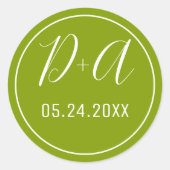 Eenvoudige en elegante initialen groene bruiloft ronde sticker (Voorkant)