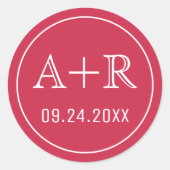 Eenvoudige en elegante initialen rode bruiloft ronde sticker (Voorkant)