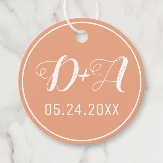 Eenvoudige en elegante initialen voor perzikbruilo bedankjes labels (Voorkant)