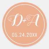 Eenvoudige en elegante initialen voor perzikbruilo ronde sticker (Voorkant)