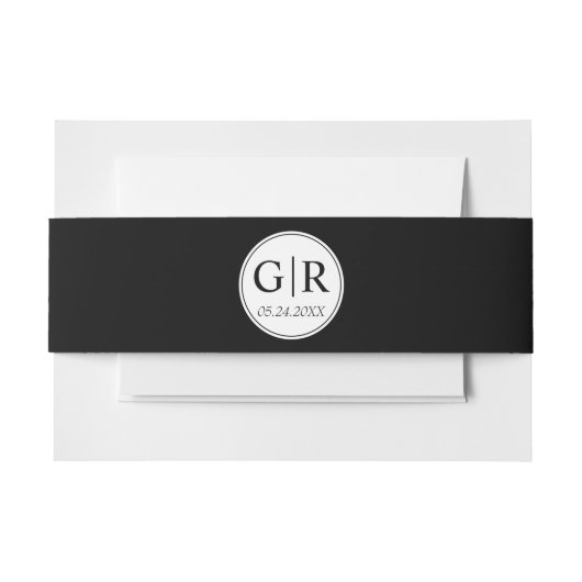 Eenvoudige en elegante initialen zwarte bruiloft uitnodigingen wikkel (Voorkant Voorbeeld)