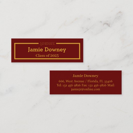 Eenvoudige en elegante Kaart voor Afstuderen goud  Mini Visitekaartje (Voorkant / Achterkant)