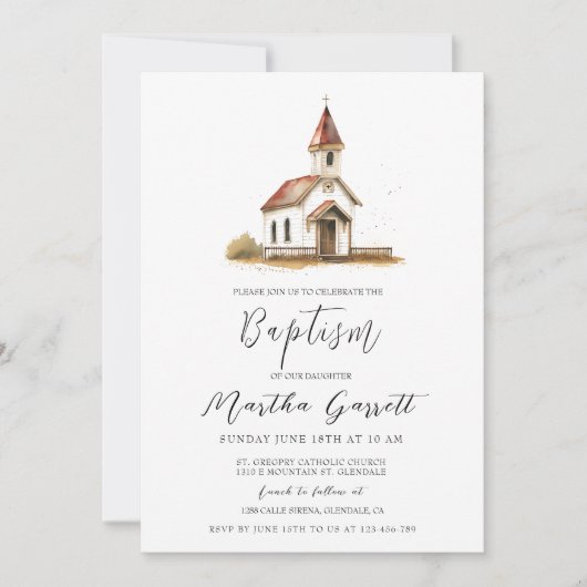 Eenvoudige en elegante kerk meisje doop kaart (Voorkant)