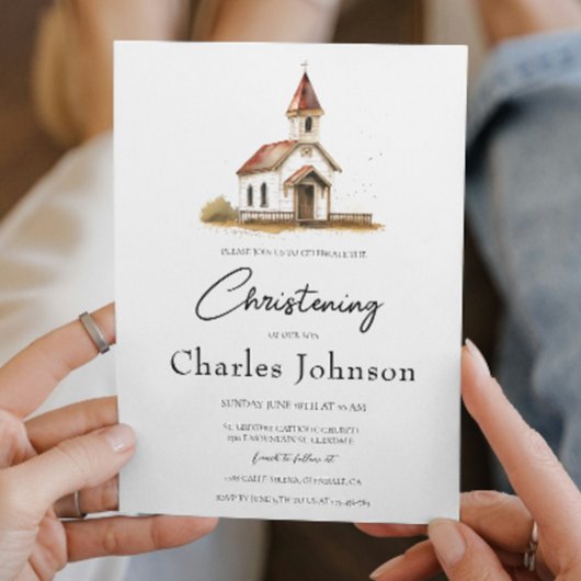 Eenvoudige en elegante Kerk Zoon doop Kaart