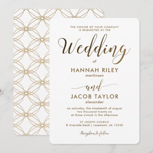 Eenvoudige en elegante koperen look met witte brui kaart (Voorkant / Achterkant)