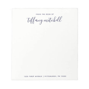 Eenvoudige en elegante marine en wit Typografie Notitieblok