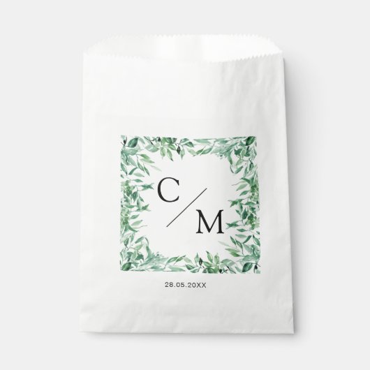 Eenvoudige en elegante monogram eucalyptus bedankzakje (Voorkant)
