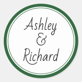 Eenvoudige en elegante namen donkergroene bruiloft ronde sticker