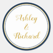 Eenvoudige en elegante namen marvy blue bruiloft ronde sticker (Voorkant)