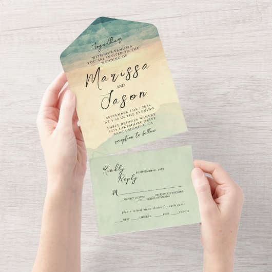 Eenvoudige en elegante Natuur scene bruiloft All In One Uitnodiging (Afscheurbaar)