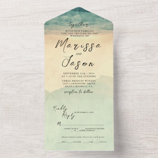Eenvoudige en elegante Natuur scene bruiloft All In One Uitnodiging (Binnen)