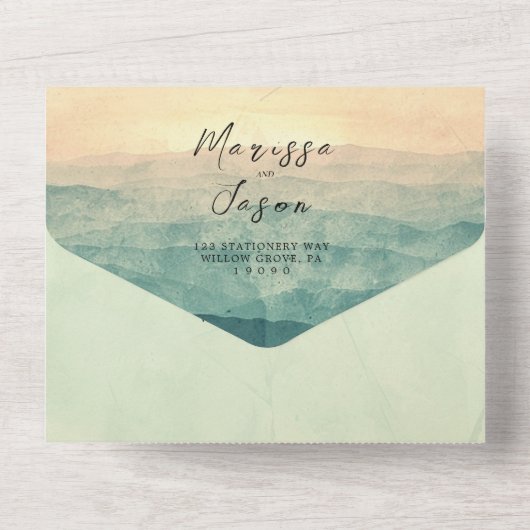 Eenvoudige en elegante Natuur scene bruiloft All In One Uitnodiging (Achterkant)