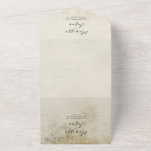 Eenvoudige en elegante oude papieren bruiloft all in one uitnodiging (Buitenkant)