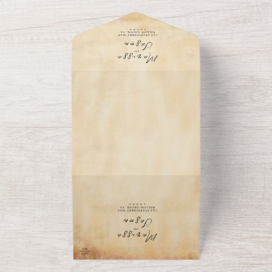 Eenvoudige en elegante oude rustieke bruiloft all in one uitnodiging (Buitenkant)