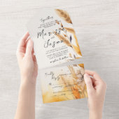 Eenvoudige en elegante Pampas bruiloft All In One Uitnodiging (Afscheurbaar)