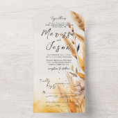 Eenvoudige en elegante Pampas bruiloft All In One Uitnodiging (Binnen)