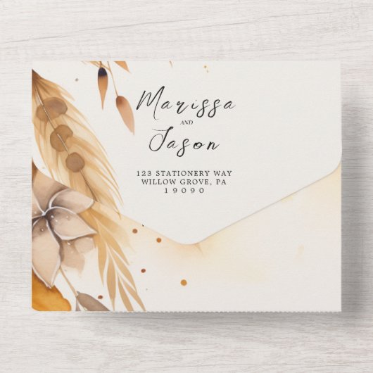 Eenvoudige en elegante Pampas bruiloft All In One Uitnodiging (Achterkant)