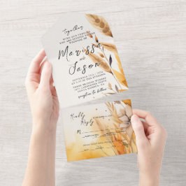 Eenvoudige en elegante Pampas bruiloft All In One Uitnodiging