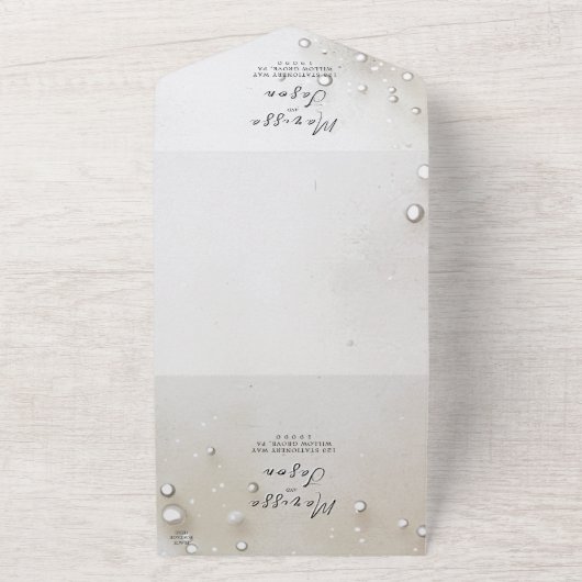 Eenvoudige en elegante parels bruiloft all in one uitnodiging (Buitenkant)