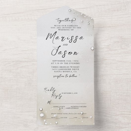 Eenvoudige en elegante parels bruiloft all in one uitnodiging (Binnen)