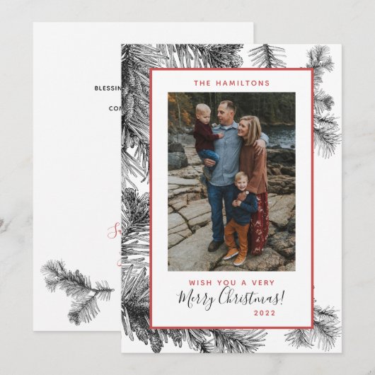 Eenvoudige en elegante Pine Sprig Holiday Kaart (Voorkant / Achterkant)