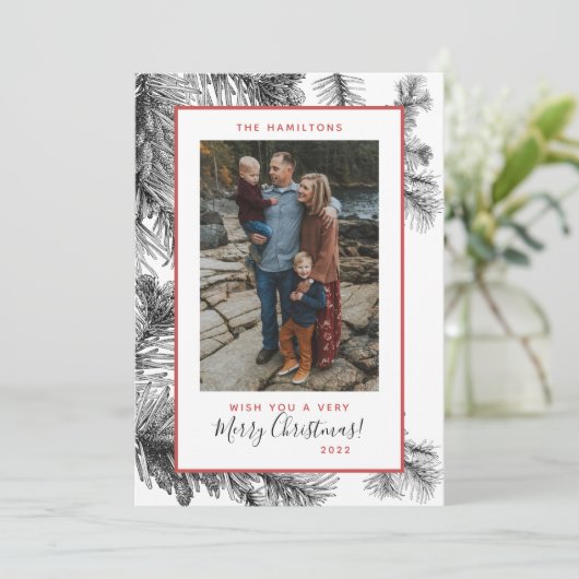 Eenvoudige en elegante  Pine Sprig Holiday Kaart (Staand voorkant)