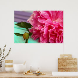 Eenvoudige en elegante roze pioenenbloem botanisch poster