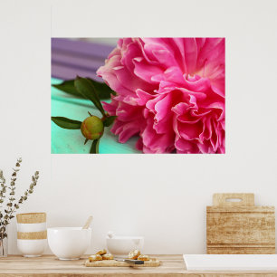 Eenvoudige en elegante roze pioenenbloem botanisch poster