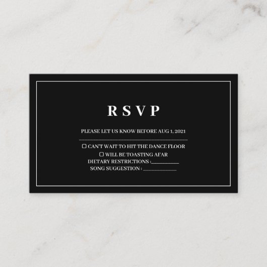 Eenvoudige en elegante Rsvp-Kaart voor zwart-withu Informatiekaartje (Voorkant)