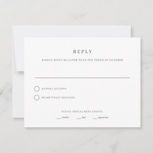 Eenvoudige en elegante RSVP Reply Kaart (Voorkant)