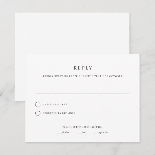 Eenvoudige en elegante RSVP Reply Kaart (Voorkant / Achterkant)